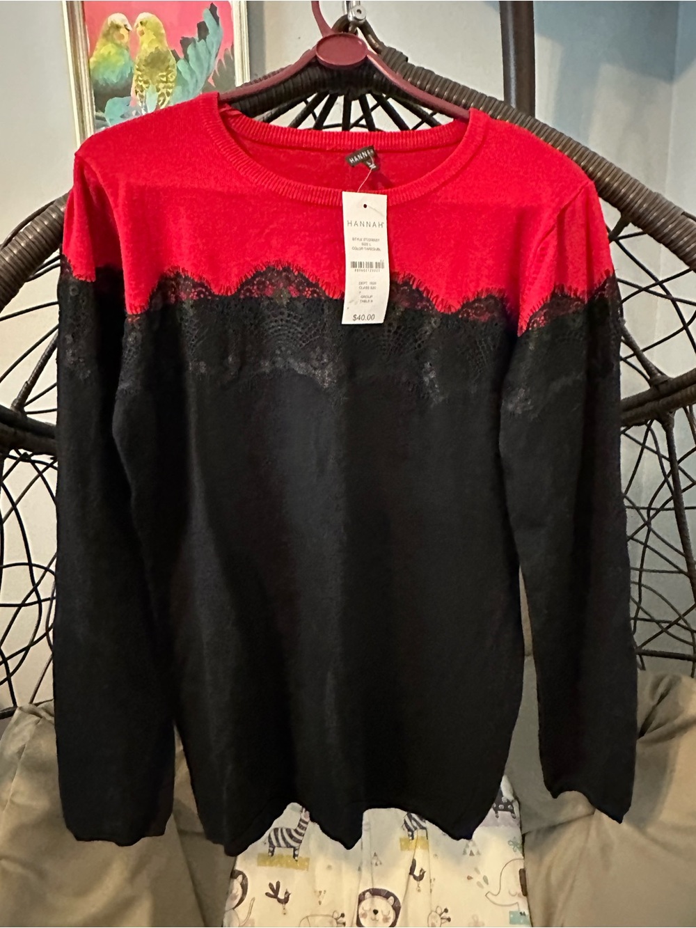 Hannah Red and Black Lace-Trim Pullover